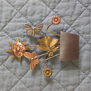 Flower Pot Sun and Butterfly Brooch